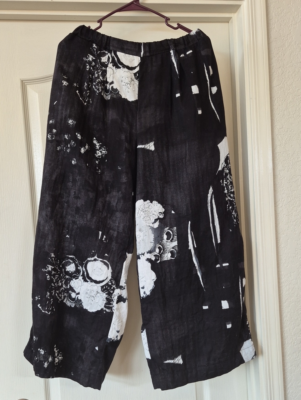 Cotton Wide Leg Pull Up Cropped Pants With Pockets Sz S/M